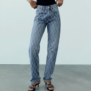 Zara TRF Mid Rise Rhinestone Jeans Size 4